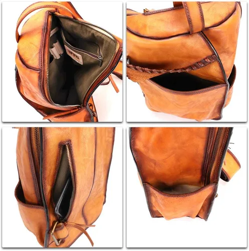 Miniatura 7 de Bolso bandolera de cuero genuino para hombres y mujeres vintage grande mochila bandolera bandolera bandolera bolsa de pecho para iPad