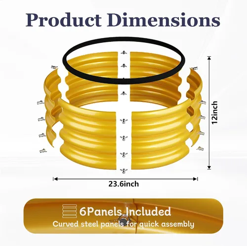 Miniatura 5 de 2 camas de jardín redondas elevadas de 2 x 2 x 1 pies, color amarillo, 1 paquete de 1 maceta de acero galvanizado de 0.024 in de grosor con pintura