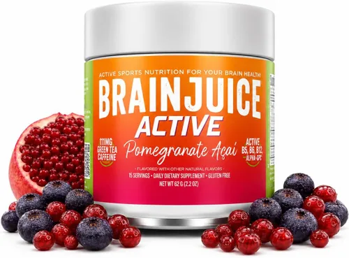 Miniatura 9 de BrainJuice Suplemento de apoyo cerebral nootrópicos, polvo sin gluten para energía y concentración, mezcla de bebida con L teanina, Alpha GPC
