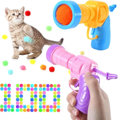Miniatura 8 de Lanzador de Juguete de Pelota para Gatos de 21 Piezas - Incluye 20 Pelotas de Felpa Coloridas para Gatos y Emocionante Conjunto de Lanzador