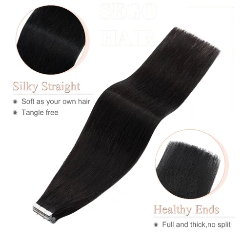 Miniatura 4 de Extensiones de cabello Sego, cabello humano estilo remy, con cinta adhesiva, lacio, cinta adhesiva de entramado tipo piel, sin costuras, invisible