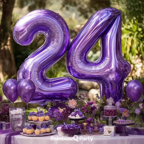 Miniatura 2 de Globo de número 0 de 40 pulgadas de RainbowQ Party, grande, color púrpura, para niños o niñas, números del 0 al 9, de papel de aluminio y Mylar