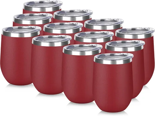 Miniatura 37 de DOMICARE - Juego de 8 vasos de vino de 12 onzas con tapa, hechos de acero inoxidable con aislamiento al vacío de doble pared, color celeste Azul