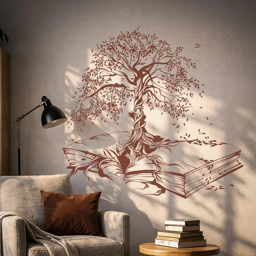 Miniatura 15 de Vinilo adhesivo para pared, diseño de árbol de hojas, biblioteca de conocimiento, sala de lectura, decoración grande (ig5200)