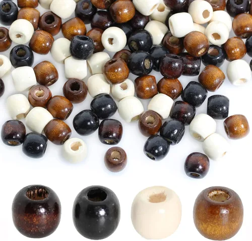 Miniatura 10 de 200 piezas de cuentas de madera natural con agujero grande, BetterJonny - 20 mm de cuentas rondelle redondas de madera sueltas, cuentas de madera
