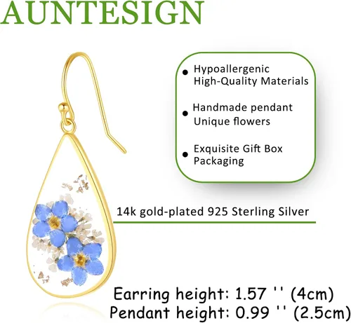 Miniatura 32 de Forget-Me-Not and Queen Anne's Lace Pressed Wildflower Earrings Pressed Flower Earrings Handmade Drop and Dangle Earrings Gift for Woman