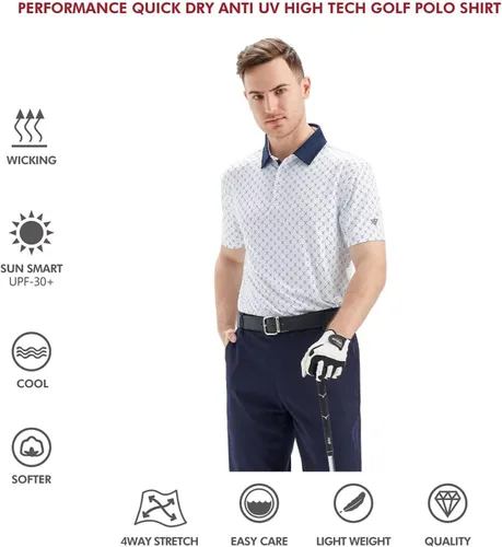 Miniatura 5 de Golf Shirts for Men Dry Fit Short Sleeve Print Performance Moisture Wicking Polo Shirt