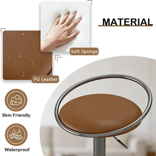 Miniatura 4 de Juego de 2 taburetes de bar, taburetes de bar giratorios ajustables con asiento tapizado, taburetes de mostrador de piel sintética para bar, isla