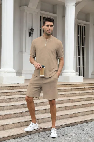 Miniatura 21 de FZNHQL Conjunto deportivo de moda para hombre, 2 piezas, casual, atlético, para correr, manga corta/larga, conjunto para hombre