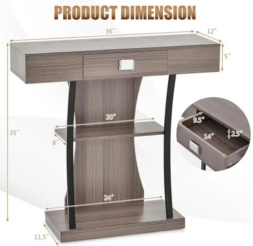 Miniatura 3 de LDAILY Mesa de entrada pequeña, mesa de sofá de 3 niveles con cajón de almacenamiento y estantes, mesa estrecha detrás del sofá, mesa consola