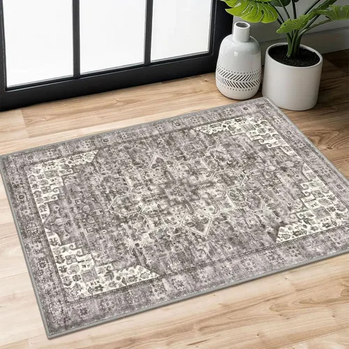 Miniatura 147 de SIILOOM Alfombra lavable de 2 x 3 pies, alfombra suave color taupe ceniza para entrada, tapete antideslizante para puerta de interior, tapete