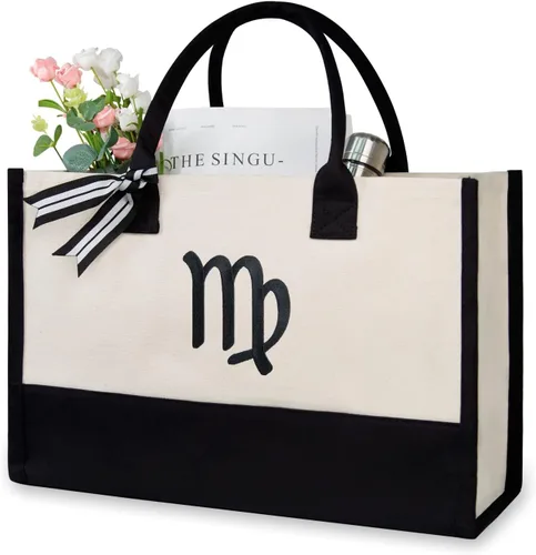Miniatura 371 de TOPDesign - Bolso de playa de lona con inicial personalizada, bolsa de regalo con monograma, para mujer