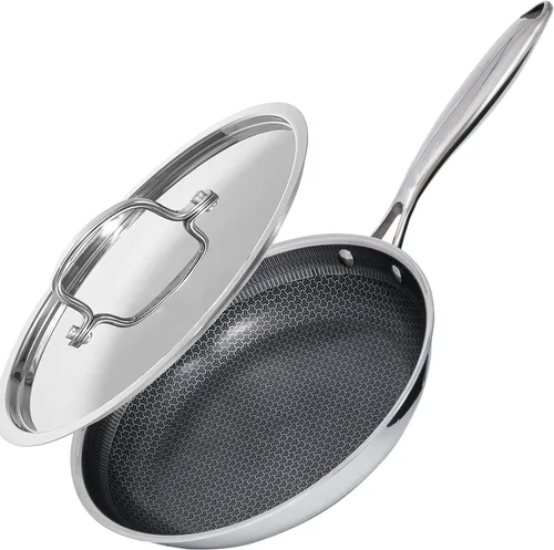 Miniatura 10 de Sartén antiadherente de 8 pulgadas, antiadherente híbrido de acero inoxidable de tres capas, revestimiento de cerámica para chef, sin PFOA,