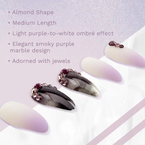 Miniatura 4 de Ardell Nail Addict - Juego de uñas artificiales premium, mármol morado degradado