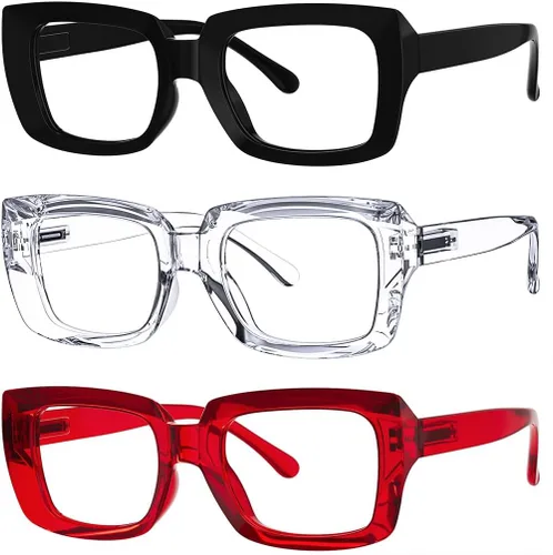 Miniatura 38 de Eyekepper Paquete de 4 lentes de lectura con bloqueo de luz azul, anteojos cuadrados de computadora de gran tamaño +0.00