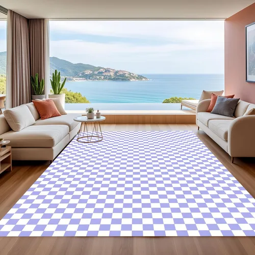 Miniatura 12 de Alfombra ondulada azul única con diseño de cuadros para sala de estar, extra grande, lavable a máquina, alfombra de pasillo de cocina, alfombra