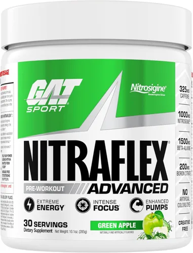GAT SPORT Nitraflex Advanced - Polvo de preentrenamiento avanzado, aumenta el flujo sanguíneo, aumenta la fuerza y la energía, mejora el rendimiento