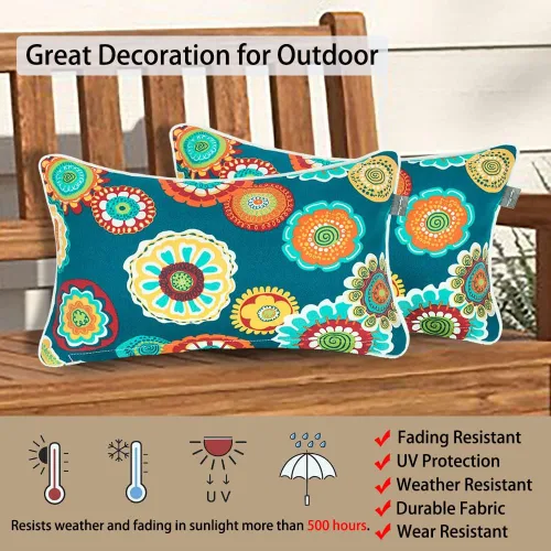 Miniatura 2 de Magpie Fabrics Paquete de 2 almohadas rectangulares lumbares impermeables para exteriores con inserto de 12 x 20 pulgadas, cojín decorativo