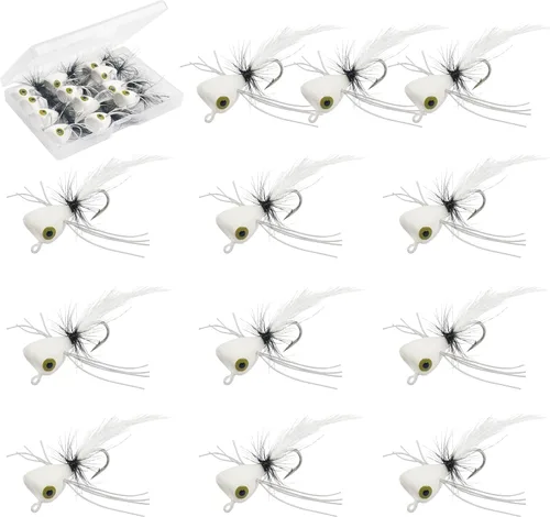 Miniatura 14 de Poppers de pesca con mosca, 12 unidades para pesca con mosca, pesca con mosca, lubina, moscas, trucha, salmón, moscas, insectos, señuelos coloridos