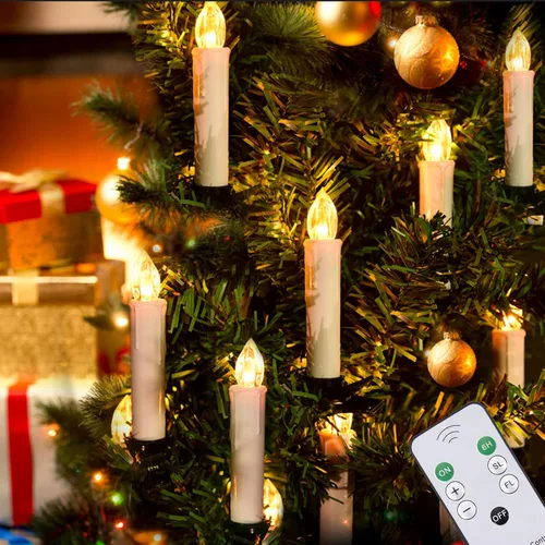 Miniatura 9 de JOSU Velas sin llama, 12 luces LED parpadeantes, funciona con pilas, con temporizador y clips remotos, velas cónicas de ventana blanca cálida