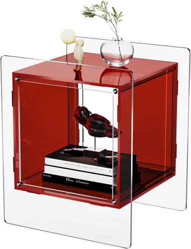 Miniatura 11 de Mesita de noche acrílica colorida con estante de almacenamiento abierto, mesa auxiliar transparente para sala de estar (1, negro)