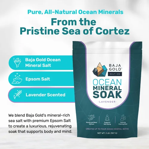 Miniatura 3 de Baja Gold Ocean Mineral Soak – Remojo de baño de magnesio natural y oligoelementos Remojo relajante y limpio de ingredientes para baño, músculos