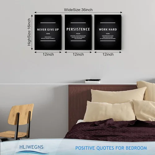Miniatura 5 de Lienzo Motivacional Nunca Renuncies Arte de Pared, Frases de Inspiración Trabajar Duro Persistencia Recordatorio Decoración Afirmación Positiva