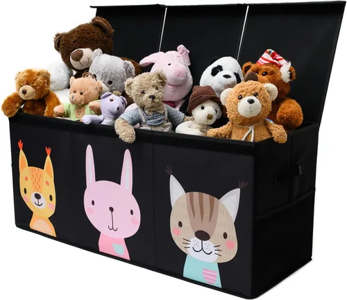 Miniatura 10 de SoftOwl Organizador de almacenamiento de juguetes extra grande con tapa, diseño de caja de almacenamiento de juguetes resistente y plegable, Negro