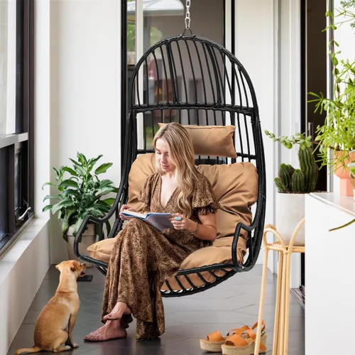 Miniatura 6 de YITAHOME Silla Colgante con Forma de Huevo Silla Columpio Silla de Huevo de Mimbre para Interiores y Exteriores Hamaca Silla de Huevo con Cojines