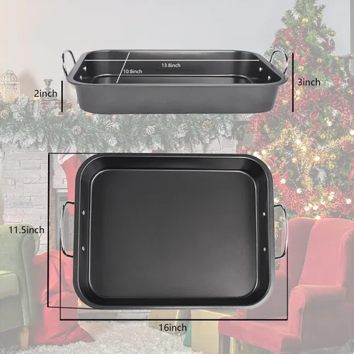 Miniatura 2 de Kitcom - Sartén para asar antiadherente con estante, juego de asador rectangular de 16 pulgadas x 11.5 pulgadas para asar pavo, pollo, carne
