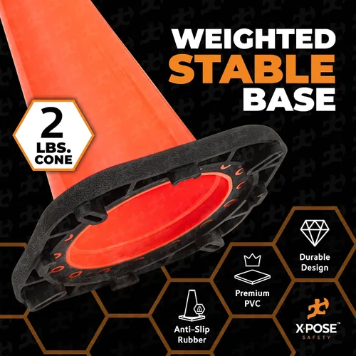 Miniatura 5 de Xpose Safety Conos de tráfico naranjas de 12 pulgadas, paquete de 4 conos de seguridad de plástico PVC multiusos para estacionamiento, fútbol