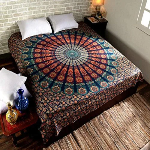 Miniatura 5 de RAJRANG Tapiz de Mandala de Pavo Real Hippie para Colgar en la Pared 90 x 84 pulgadas Tapices Decorativos Trippy Bohemios Indios Hechos a Mano