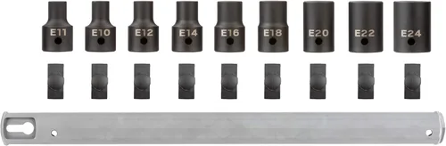 Miniatura 2 de TEKTON Juego de llaves de vaso de impacto con estrella externa de 1/2 pulgada con riel, 9 piezas (E10-E24) SID92100