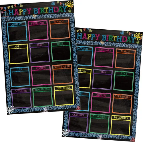 Miniatura 11 de Tabla de feliz cumpleaños para aula, 2 unidades, decoración de póster de cumpleaños de 17 x 12 pulgadas, recortes de calendario de cumpleaños