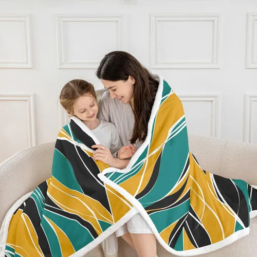 Miniatura 5 de Erosebridal Manta de sherpa moderna para niños y adolescentes, color naranja, verde azulado, negro, manta para silla, manta de forro polar con rayas