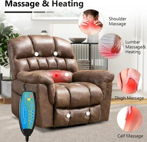 Miniatura 6 de HAOMARKETS Sillón reclinable de elevación eléctrica de gran tamaño con masaje y calor para personas mayores, silla reclinable de elevación eléctrica