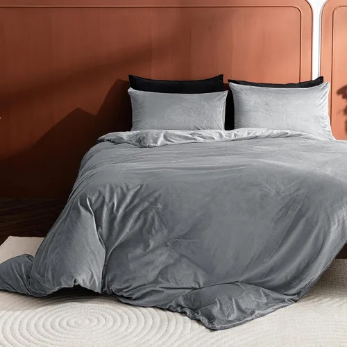 Miniatura 3 de Paquete de 2 fundas de almohada King de terciopelo con cremallera, súper suaves y acogedoras, fundas de almohada de franela difusa de lujo con Gris