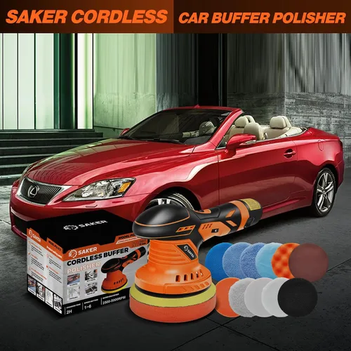 Miniatura 8 de Saker Pulidora de búfer inalámbrica, kit portátil de pulido de coche de carga rápida de 6 pulgadas con 2 baterías de 12V 2000mAh, pulidora