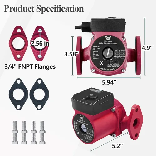 Miniatura 2 de WiseWater - Bomba de circulación de 110 V, bomba de recirculación de agua caliente de 130 W, 13 GPM, bomba de circulación conmutable de 3 Rojo