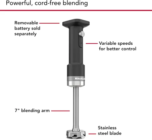 Miniatura 3 de KitchenAid Batidora de mano inalámbrica Go - batería incluida, KHBRV71, negro mate