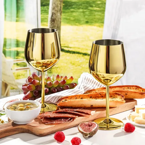 Miniatura 2 de WOTOR Juego de 4 Copas de Vino Doradas, Cáliz Dorado Irrompible de 18oz, Copa de Vino de Acero Inoxidable, Copa de Vino de Metal para Exteriores