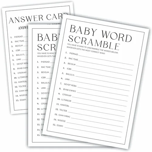 Miniatura 10 de Juego de 30 juegos de fiesta de baby shower de 5 x 7 pulgadas, minimalismo en blanco y negro, juego de mamá o papá para los deseos de los invitados