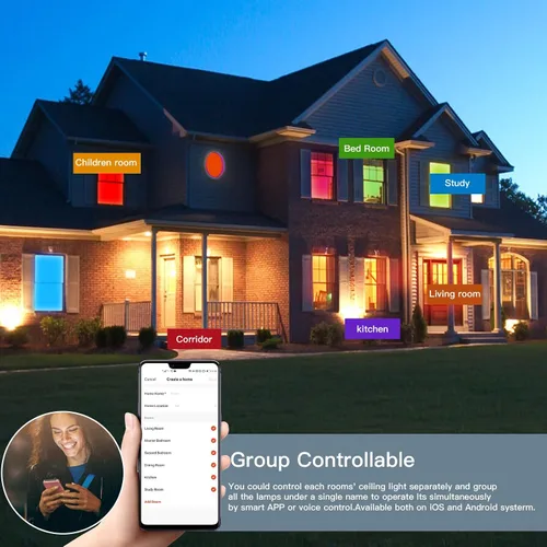 Miniatura 5 de TALOYA Luminaria inteligente de techo de 10 pulgadas con montaje empotrado LED y luz nocturna RGB, compatible con Alexa y Google Assistant, lámpara