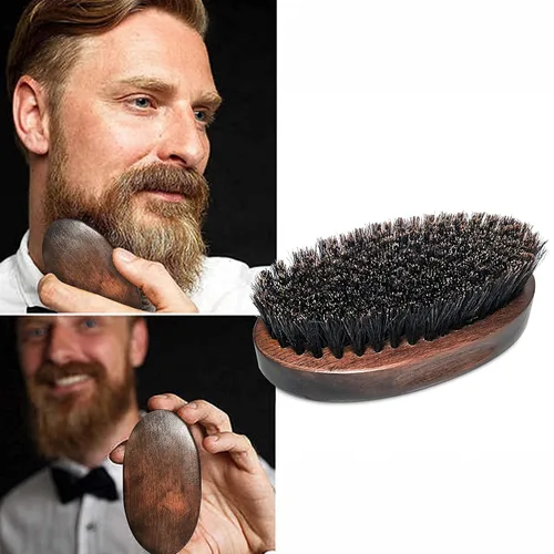 Miniatura 5 de Cepillo para barba de cerdas de jabalí para hombre, mango estilo nogal, cepillo alisador de barba, regalo para hombres, negro y marrón, pequeño