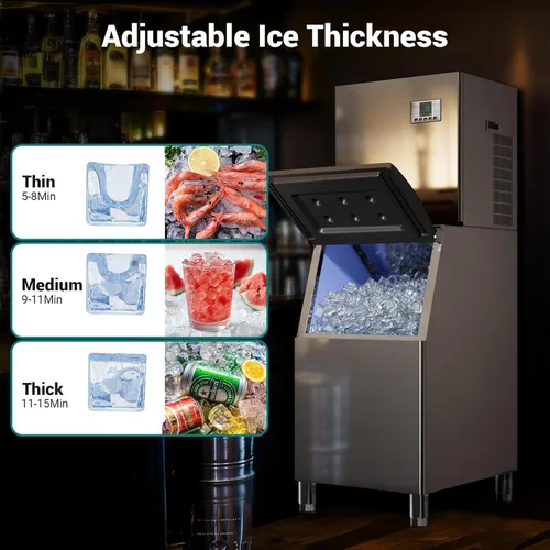 Miniatura 5 de Máquina de hielo comercial de 680 libras/24 horas con contenedor de almacenamiento de 560 libras, lista para hielo en 8-15 minutos, aprobación ETL