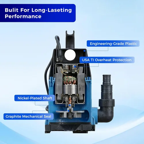 Miniatura 6 de Bomba de agua sumergible de 1/3 HP 2450GPH Bomba de agua termoplástica eléctrica portátil de transferencia con cable de 10 pies para piscina, tina