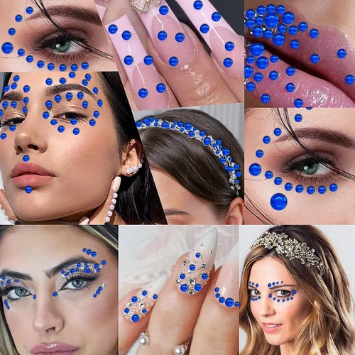 Miniatura 6 de 3090 calcomanías de diamantes de imitación, autoadhesivas, color azul oscuro, gemas para la cara, calcomanías de perlas de 3/4/5/0.236 in, gemas