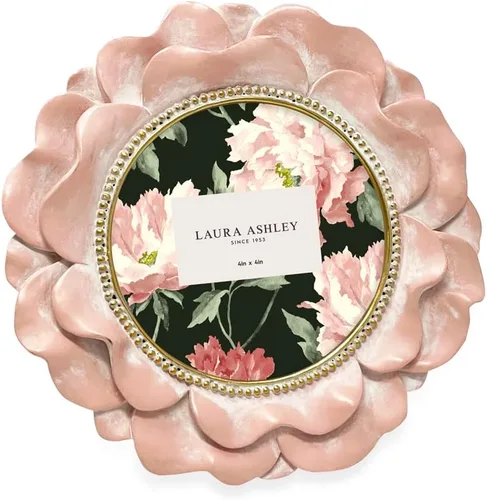 Miniatura 5 de Laura Ashley Marco de fotos redondo de resina dorada de 4 x 4 con borde de cuentas, para mesa y pared, decoración floral del hogar (dorado)