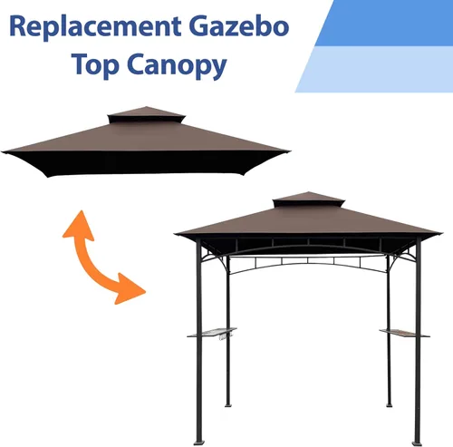 Miniatura 3 de EasyLee Cubierta de toldo para kiosco de parrilla de 8 x 5 pies, parte superior de repuesto impermeable con gancho en T, color marrón