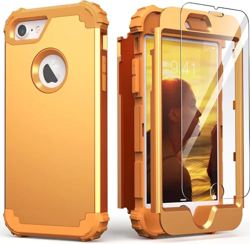 Miniatura 38 de IDweel Funda para iPhone 8, para iPhone 7 con protector de pantalla, 3 en 1, híbrida resistente a prueba de golpes, funda de policarbonato duro